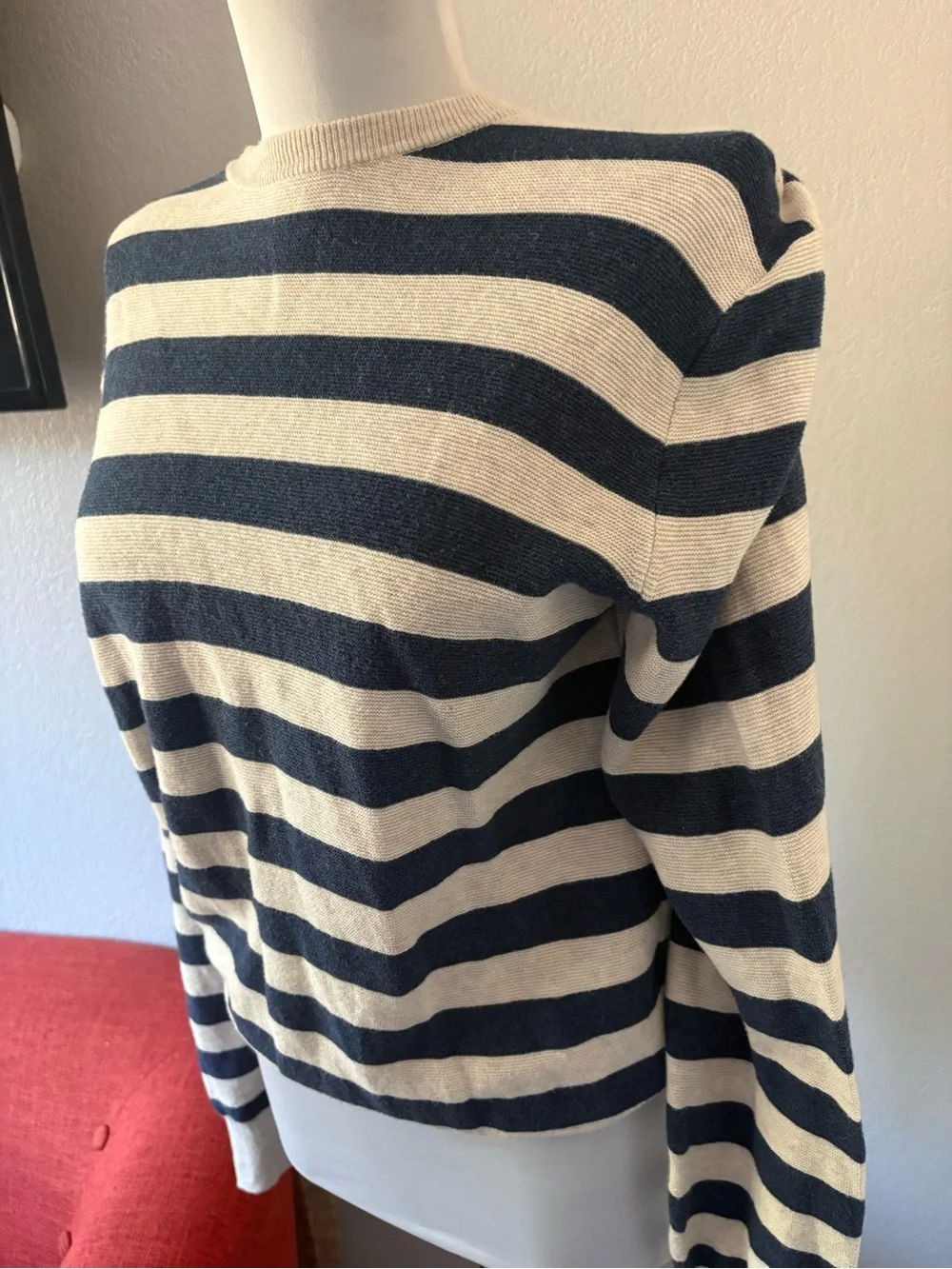 J. Crew striped Navy cream 💯 cotton sweater size S